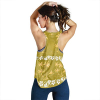 Yellow Hawaii Palm Tree Hibiscus Women Racerback Tank Fantasy Summer Vibe