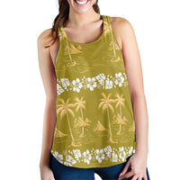 Yellow Hawaii Palm Tree Hibiscus Women Racerback Tank Fantasy Summer Vibe