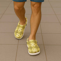 Yellow Hawaiian Quilt Clogs Shoes Hawaii Pineapple Monstera Palaka Motifs - Polynesian Pride