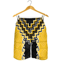 Yellow Niho Taniwha Mix Poutama Shorts for Men Unique Taniko Aotearoa - Polynesian Pride