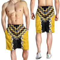 Yellow Niho Taniwha Mix Poutama Shorts for Men Unique Taniko Aotearoa - Polynesian Pride