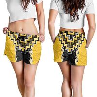 Yellow Niho Taniwha Mix Poutama Shorts for Women Unique Taniko Aotearoa LT01 - Polynesian Pride