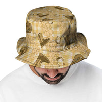 Yellow Palaka Hawaii Cowboy Bucket Hat Puakenikeni Lei Paniolo Papale Seamless Vibes - Polynesian Pride