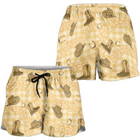 Yellow Palaka Hawaii Cowboy Shorts for Women Puakenikeni Lei Paniolo Papale Seamless Vibes - Polynesian Pride