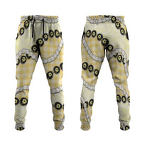 Yellow Palaka Hawaii Jogger Pants Kukui Nut Pikake Lei Hawaiian Tapa Pattern - Polynesian Pride