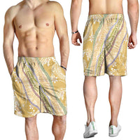 Yellow Palaka Hawaii Leis Shorts for Men Hawaiian-plaid Elegant Tropical Vibes - Polynesian Pride
