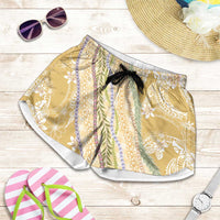 Yellow Palaka Hawaii Leis Shorts for Women Hawaiian-plaid Elegant Tropical Vibes - Polynesian Pride