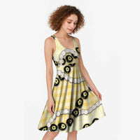 Yellow Palaka Hawaii Midi Dress Kukui Nut Pikake Lei Hawaiian Tapa Pattern - Polynesian Pride
