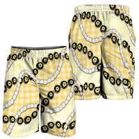 Yellow Palaka Hawaii Shorts for Men Kukui Nut Pikake Lei Hawaiian Tapa Pattern - Polynesian Pride