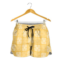 Yellow Palaka Quilt Hawaii Shorts for Women Traditional Hawaii-plaid Pattern - Polynesian Pride