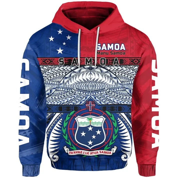 Samoa Hoodie Manu Samoa Pullover Hoodie Rugby Style Blue - Polynesian Pride