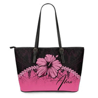 (Custom Personalised) Polynesian Leather Tote Bag Hibiscus Personal Signature Pink - Polynesian Pride