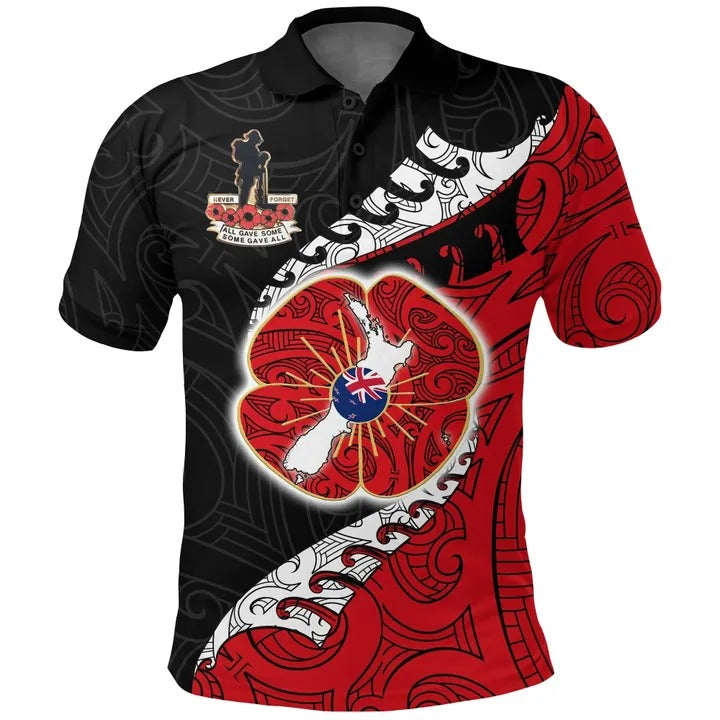 ANZAC Shirt, Maori New Zealand Lest We Forget Poppy Polo Shirt Unisex Red - Polynesian Pride