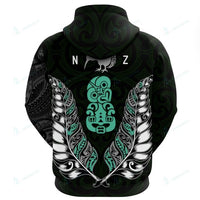 New Zealand Aotearoa Hoodie, Maori Silver Fern Hei Tiki Kiwi Turquoise - Polynesian Pride