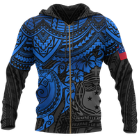 Samoa Polynesian Hoodie (Zip up) Blue Turtle Unisex Blue - Polynesian Pride