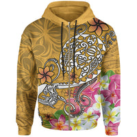 Polynesian Zip up Hoodie Turtle Plumeria Gold Color Unisex Gold - Polynesian Pride