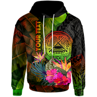 American Samoa Polynesian Custom Hoodie Hibiscus and Banana Leaves Unisex Reggae - Polynesian Pride
