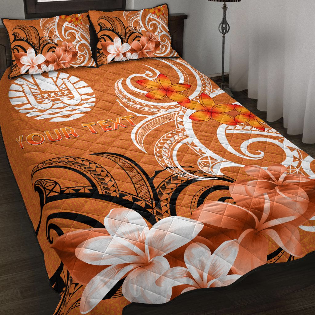 Custom Tahiti Personalised Quilt Bed Set - Tahitians Spirit Orange - Polynesian Pride