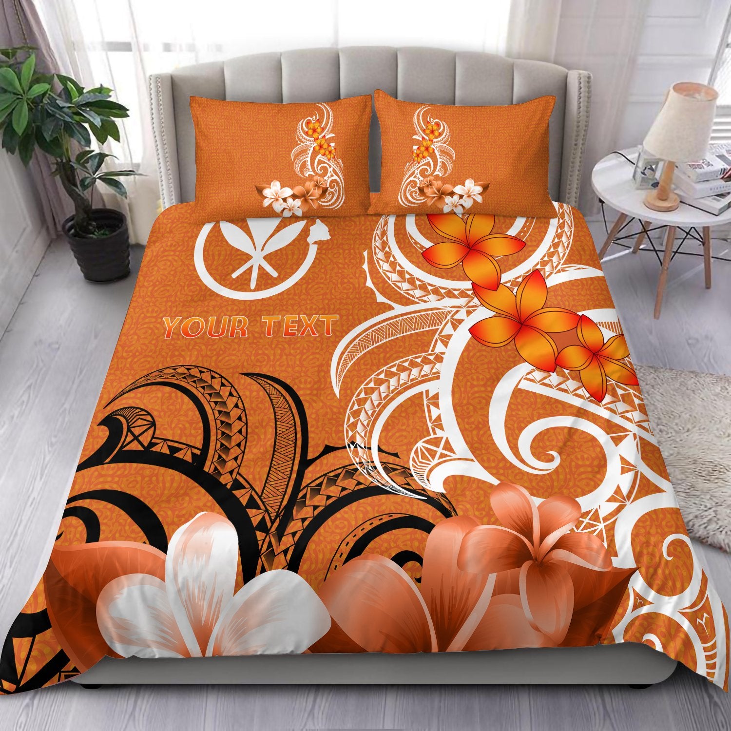 Custom Hawaii Personalised Bedding Set - Hawaiian Spirit Orange - Polynesian Pride