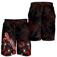 Hawaii Polynesian Men's Shorts - Turtle With Blooming Hibiscus Red - Polynesian Pride