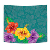 Hawaii Hibiscus More Color Tapestry Wall Tapestry Green - Polynesian Pride