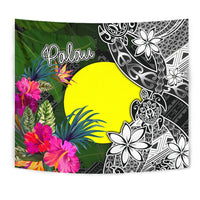 Palau Tapestry - Turtle Plumeria Banana Leaf Wall Tapestry Black - Polynesian Pride