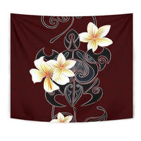Turtle Poly Tribal Plumeria Red Tapestry Wall Tapestry Red - Polynesian Pride