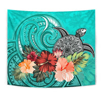 Turtle Polynesian Tapestry Hibiscus Polynesian Turquoise - Polynesian Pride