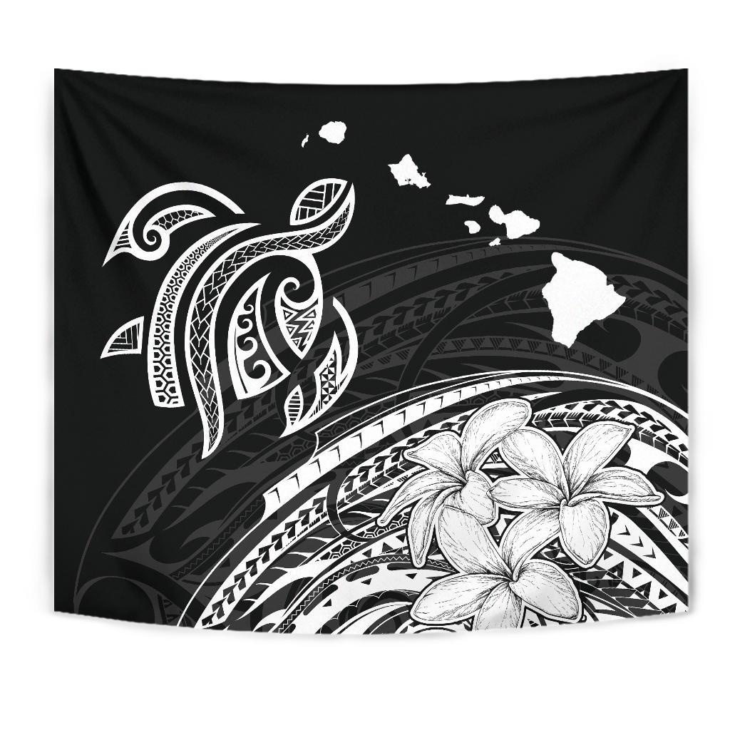 Hawaii Map Plumeria Polynesian White Tribal Tapestry Wall Tapestry White - Polynesian Pride