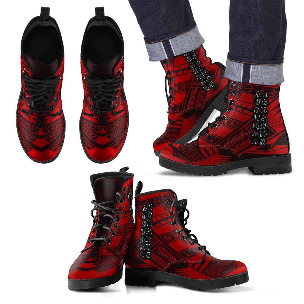 Austral Islands Leather Boots - Polynesian Tattoo Red Red - Polynesian Pride