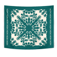 Hawaiian Quilt Tradition Turquoise Tapestry Wall Tapestry Green - Polynesian Pride