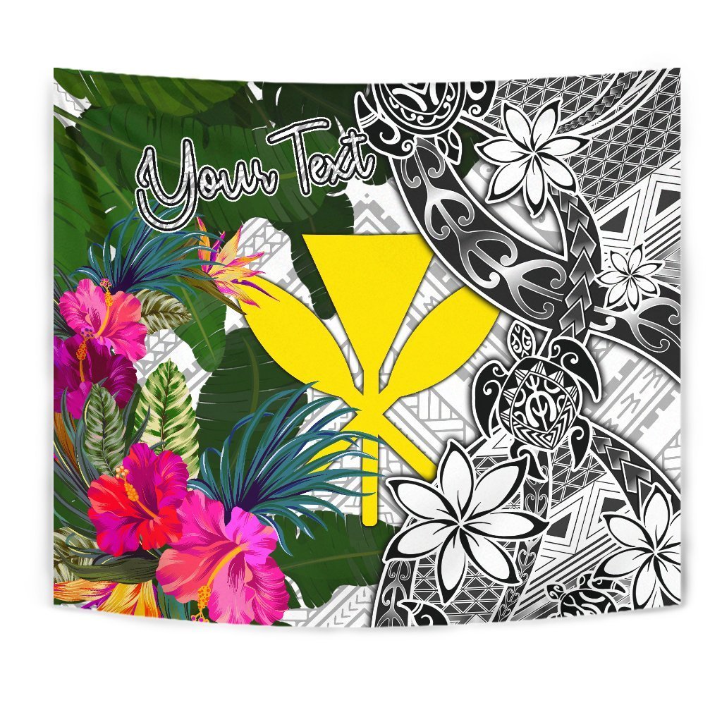 Hawaii Custom Personalised Tapestry White - Turtle Plumeria Banana Leaf Wall Tapestry White - Polynesian Pride