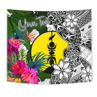 New Caledonia Custom Personalised Tapestry White - Turtle Plumeria Banana Leaf Wall Tapestry White - Polynesian Pride