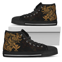 Polynesian Hawaii High Top Shoes - Kanaka Maoli Gold Turtle Unisex Black - Polynesian Pride