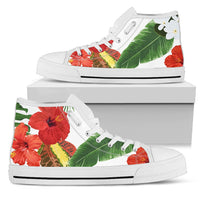 Hawaii White Hibiscus High Top Shoe Mens High Top White - Polynesian Pride