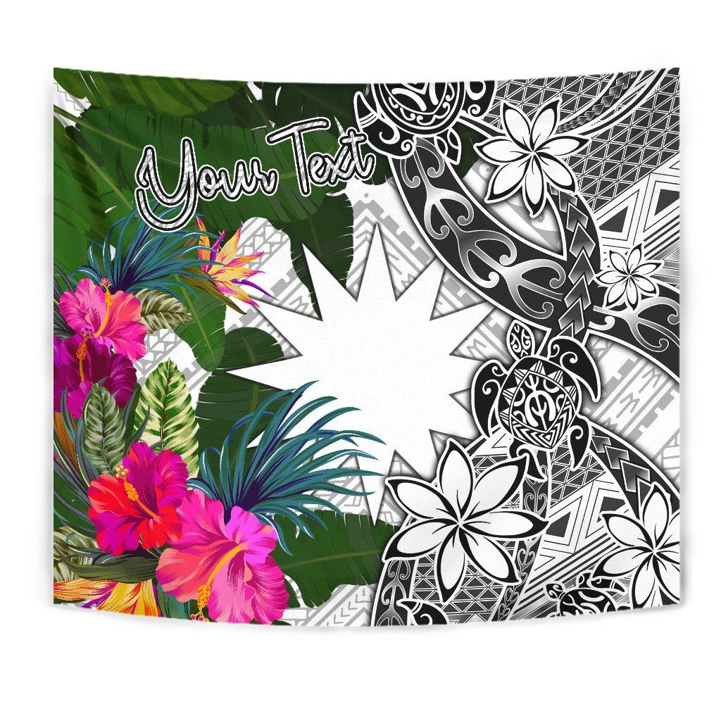 Nauru Custom Personalised Tapestry White - Turtle Plumeria Banana Leaf Wall Tapestry White - Polynesian Pride