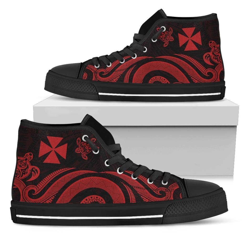 Wallis and Futuna High Top Canvas Shoes - Red Tentacle Turtle Unisex Black - Polynesian Pride