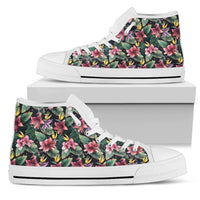 Hawaiian Shoes - Tropical Flowers, Palm And Leaves High Top Shoes Womens High Top White - Polynesian Pride