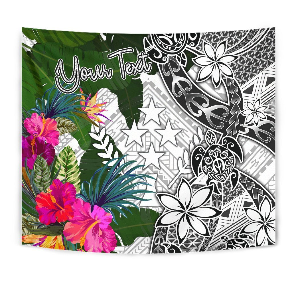 Kosrae Custom Personalised Tapestry White - Turtle Plumeria Banana Leaf Wall Tapestry White - Polynesian Pride