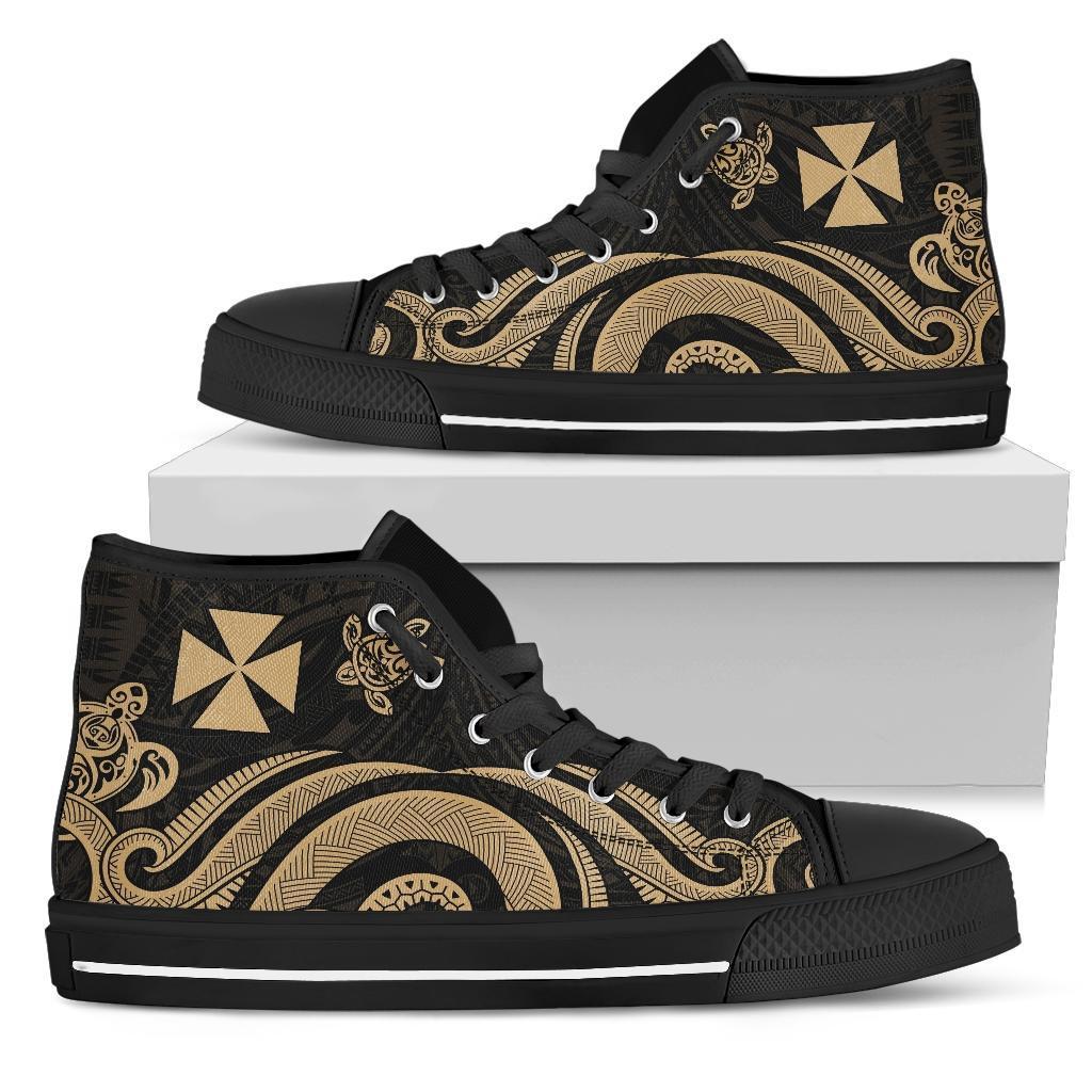 Wallis and Futuna High Top Canvas Shoes - Gold Tentacle Turtle Unisex Black - Polynesian Pride