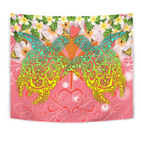 Hawaii Turtle Couple Plumeria Valentine Pattern Tapestry - Bond Style - AH - Polynesian Pride