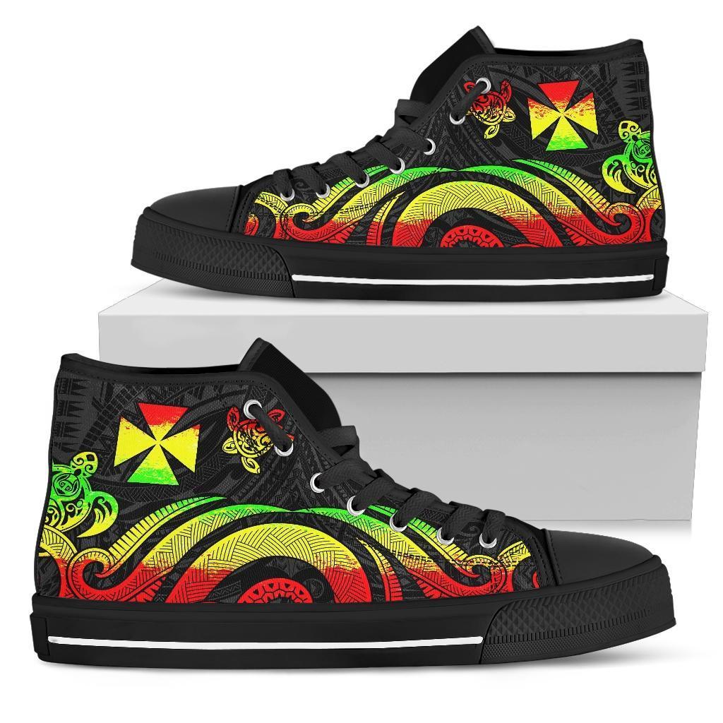 Wallis and Futuna High Top Canvas Shoes - Reggae Tentacle Turtle Unisex Black - Polynesian Pride