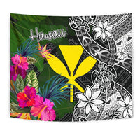 Hawaii Tapestry - Turtle Plumeria Banana Leaf Wall Tapestry Black - Polynesian Pride