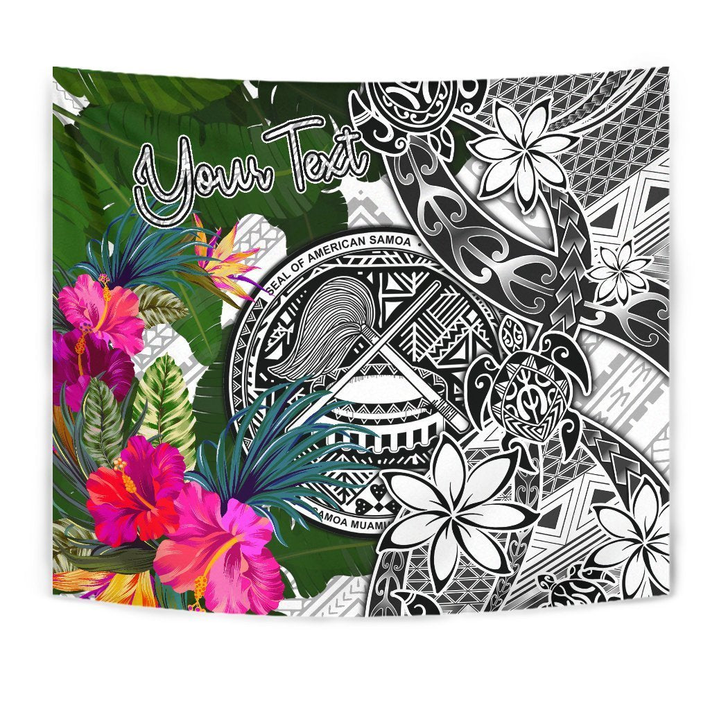 American Samoa Custom Personalised Tapestry White - Turtle Plumeria Banana Leaf Wall Tapestry White - Polynesian Pride