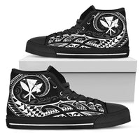 Hawaiian Kanaka State Tattoo Swirly White Polynesian High Top Shoes Womens High Top Black - Polynesian Pride