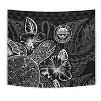Federated States Of Micronesia Tapestry - Turtle Hibiscus Pattern Black - Polynesian Pride