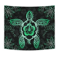 Turtle Hibiscus Green Tapestry Wall Tapestry Green - Polynesian Pride