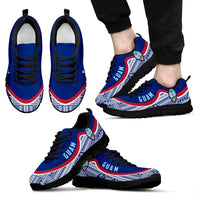 Guam Wave Sneakers - Polynesian Pattern White Blue Color Men's Sneakers - Black - Guam Black - Polynesian Pride