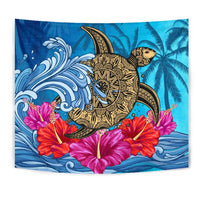 Hawaii Sea Turtle Hibiscus Coconut Tree Tapestry - Polynesian Pride
