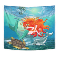 Mermaid And Animal Tapestry Wall Tapestry Blue - Polynesian Pride